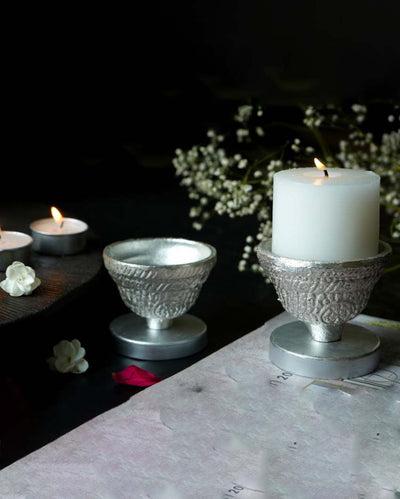 Aluminium Candle Holder with Candle Aroma Wax | Set Of 2