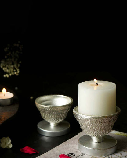 Aluminium Candle Holder with Candle Aroma Wax | Set Of 2