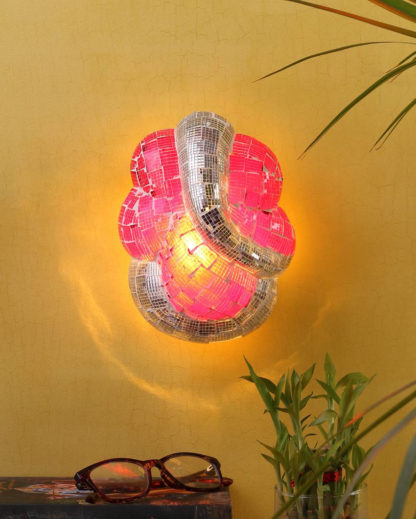 Red & Silver Ganesh Mounted Glass Wall Lamp