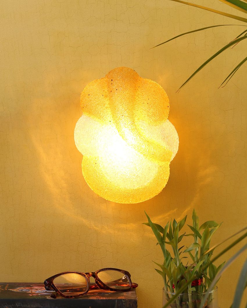 Yellow & White Ganesh Mounted Glass Wall Lamp