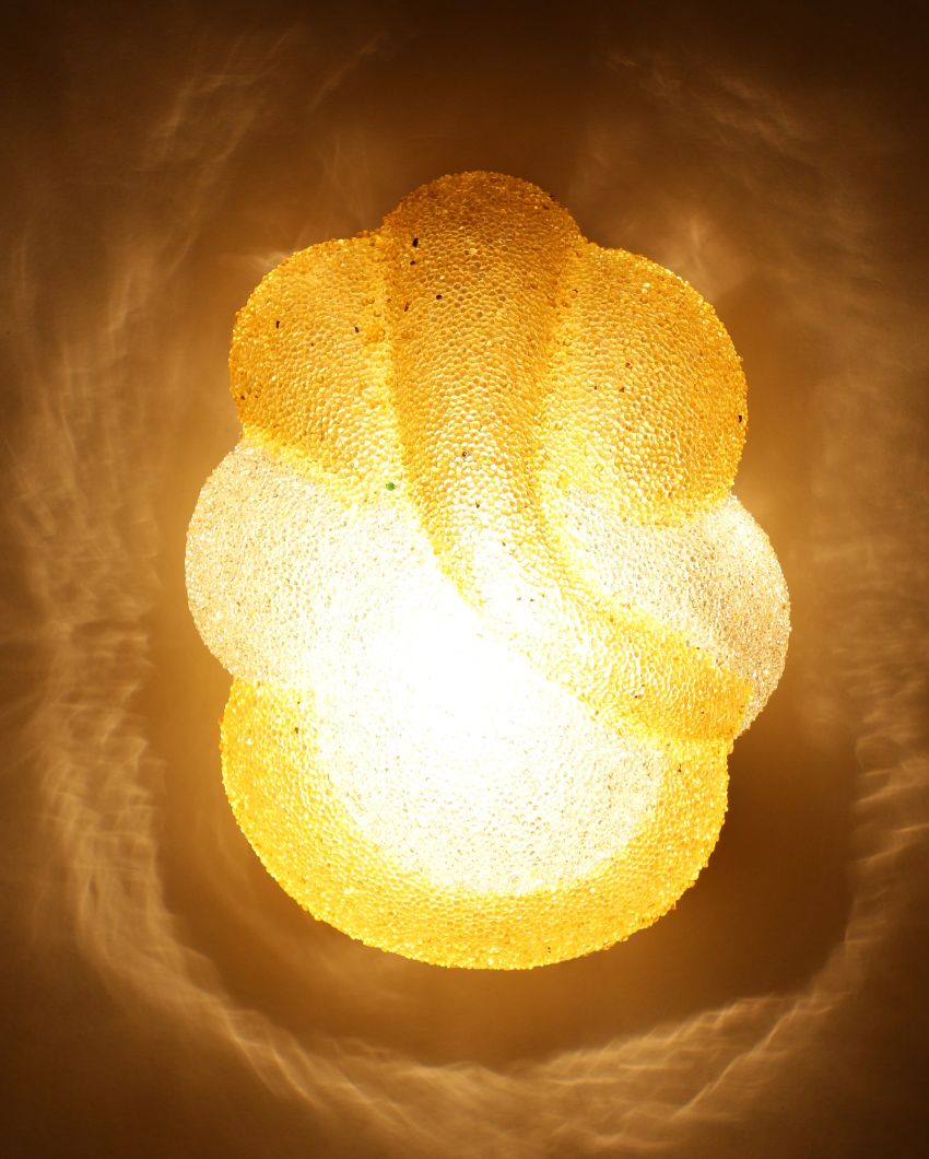 Yellow & White Ganesh Mounted Glass Wall Lamp