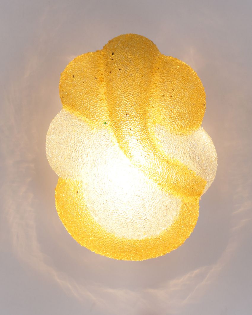 Yellow & White Ganesh Mounted Glass Wall Lamp