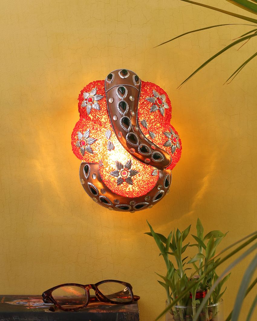 Maroon Ganesh Mounted Glass Wall Lamp