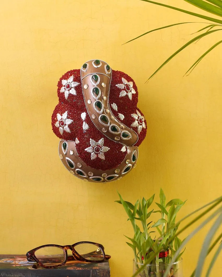 Maroon Ganesh Mounted Glass Wall Lamp