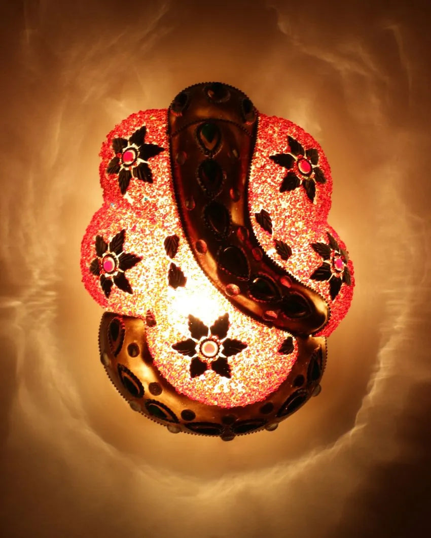 Maroon Ganesh Mounted Glass Wall Lamp