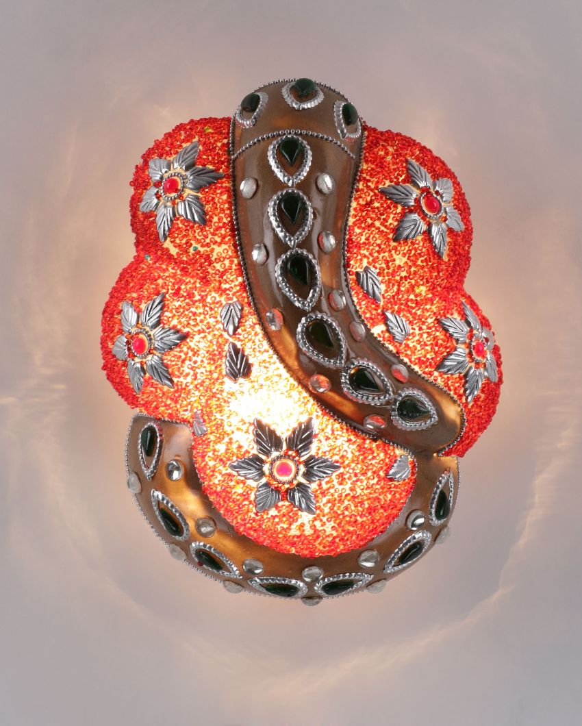 Maroon Ganesh Mounted Glass Wall Lamp