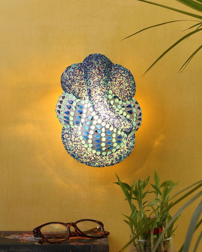 Blue & White Ganesh Mounted Glass Wall Lamp
