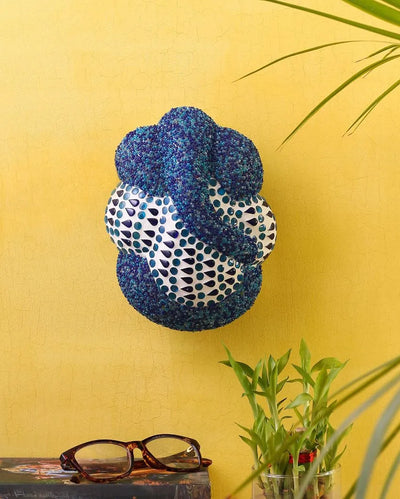 Blue & White Ganesh Mounted Glass Wall Lamp