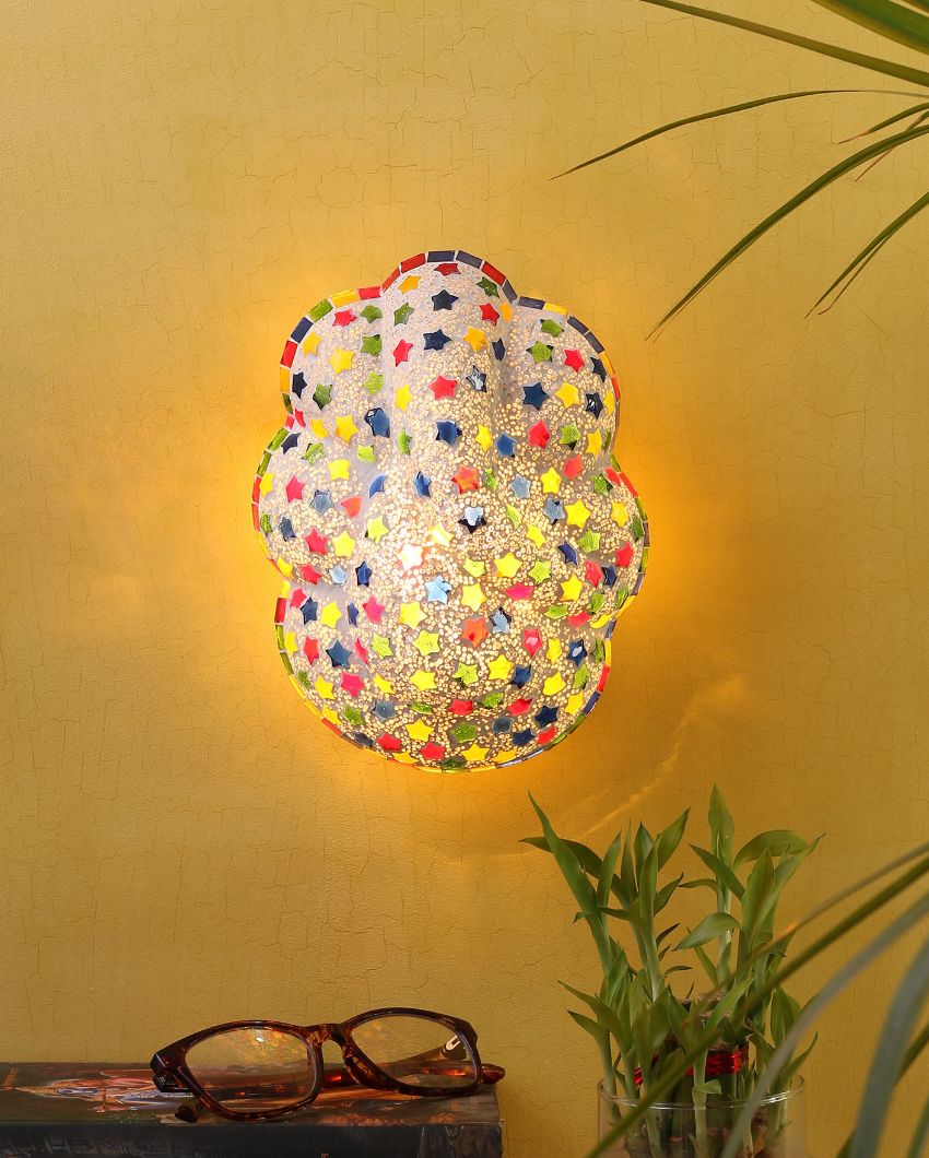 Printed Star Ganesh Mounted Glass Wall Lamp