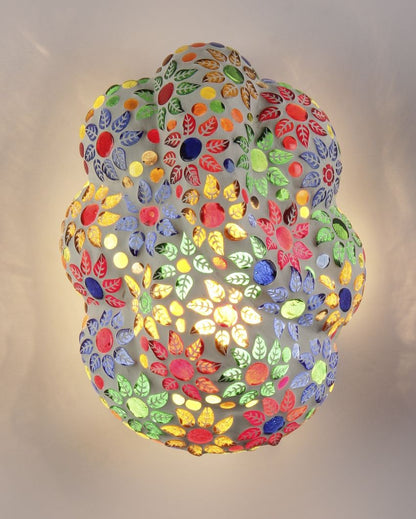 Printed Flower Ganesh Mounted Glass Wall Lamp