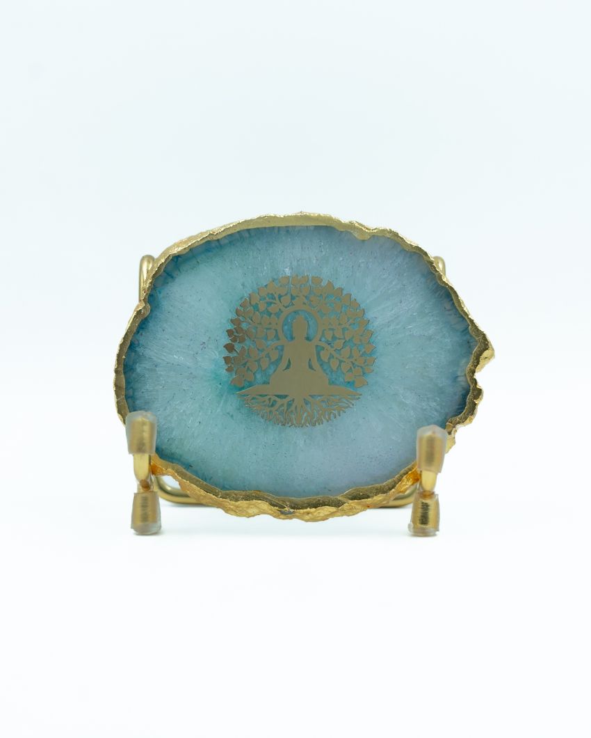 Buddha Tree Green Agate Showpiece With Metal Stand | 4 x 4 x 3.5 inches