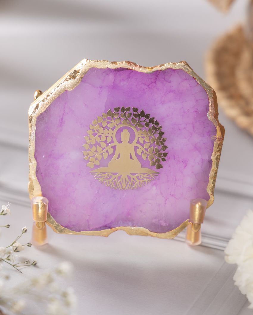 Buddha Tree Pink Agate Showpiece With Metal Stand | 4 x 4 x 3 inches