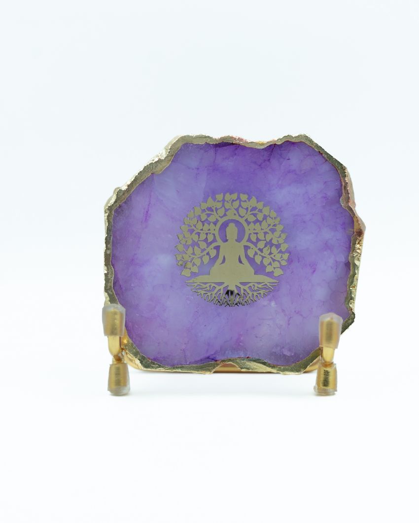 Buddha Tree Pink Agate Showpiece With Metal Stand | 4 x 4 x 3 inches