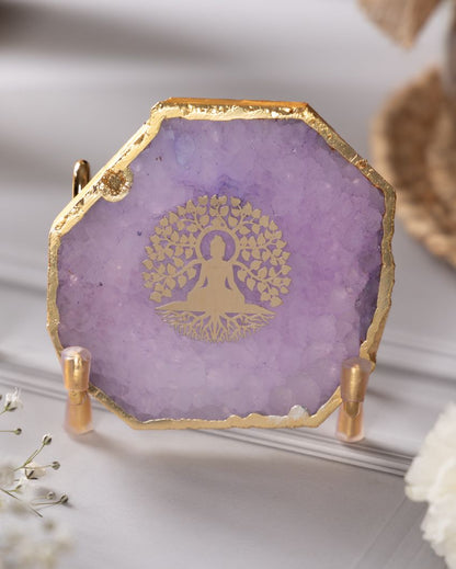 Spiritual Buddha Tree Purple Agate Showpiece With Metal Stand | 4 x 4 x 3 inches