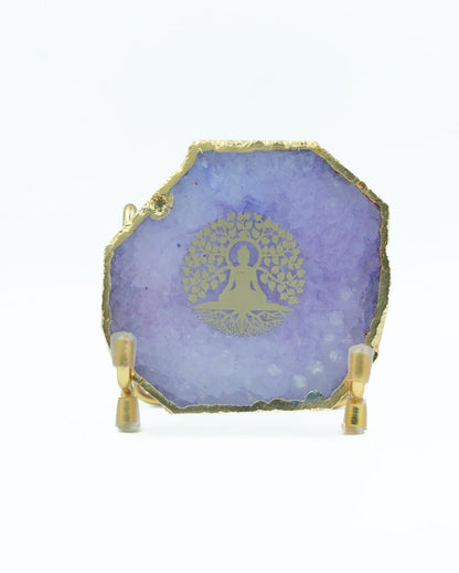 Spiritual Buddha Tree Purple Agate Showpiece With Metal Stand | 4 x 4 x 3 inches