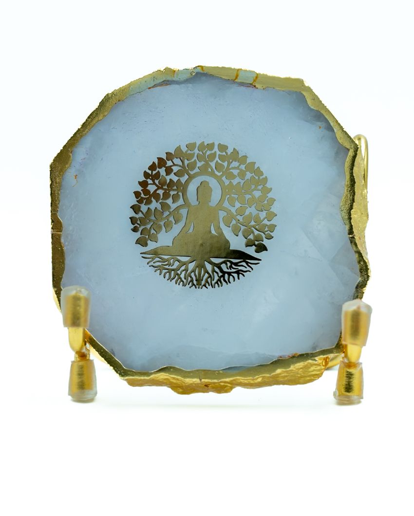 Buddha Tree White Agate Showpiece With Metal Stand |  4 x 4 x 3.5 inches