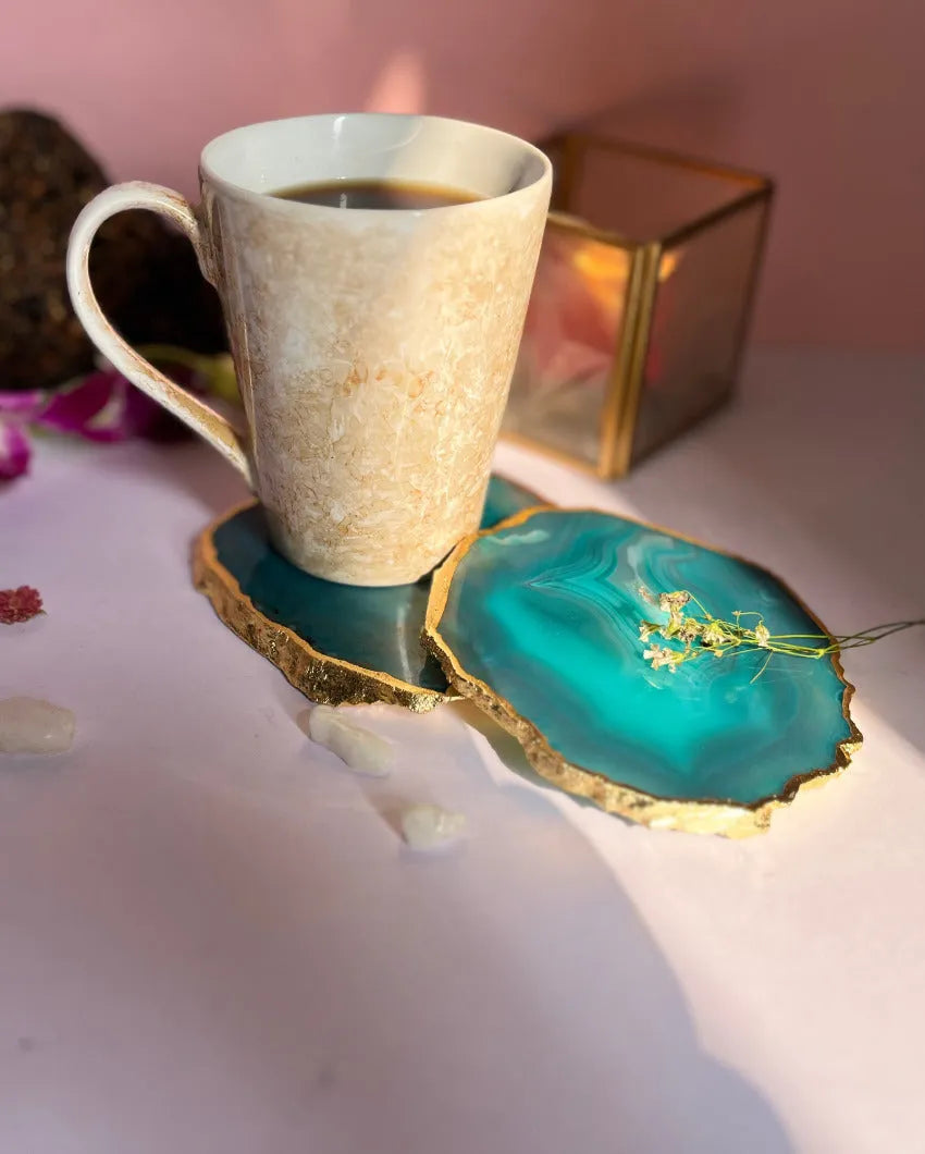 Gracious Brazilian Agate Stone Coasters | Set Of 2 Green