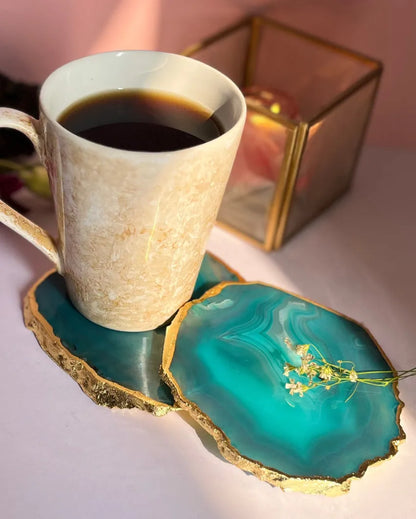 Gracious Brazilian Agate Stone Coasters | Set Of 2 Green