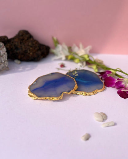 Gracious Brazilian Agate Stone Coasters | Set Of 2 Blue