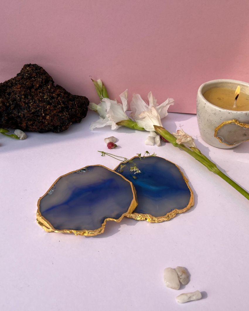 Gracious Brazilian Agate Stone Coasters | Set Of 2 Blue