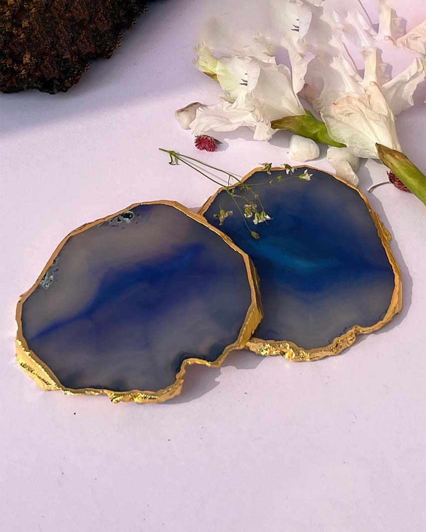 Gracious Brazilian Agate Stone Coasters | Set Of 2 Blue