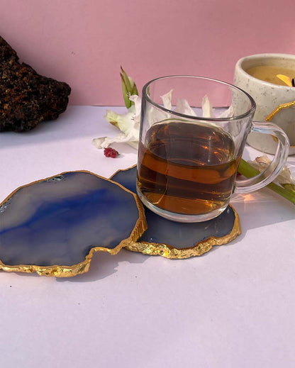 Gracious Brazilian Agate Stone Coasters | Set Of 2 Blue