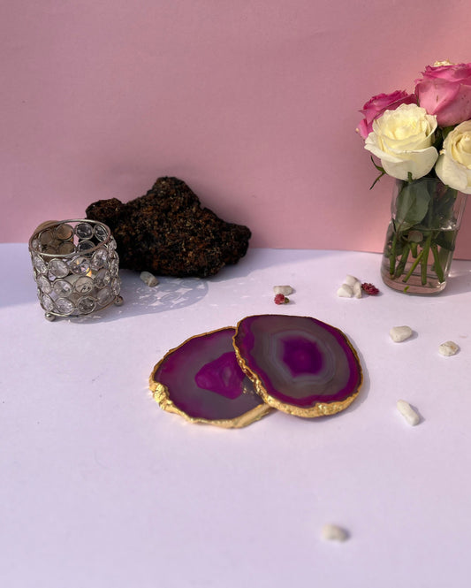 Gracious Brazilian Agate Stone Coasters | Set Of 2 Pink