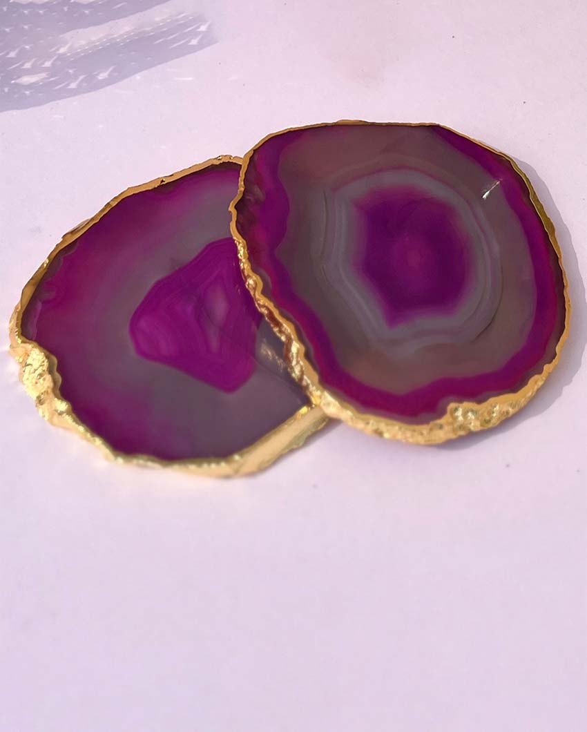 Gracious Brazilian Agate Stone Coasters | Set Of 2 Pink