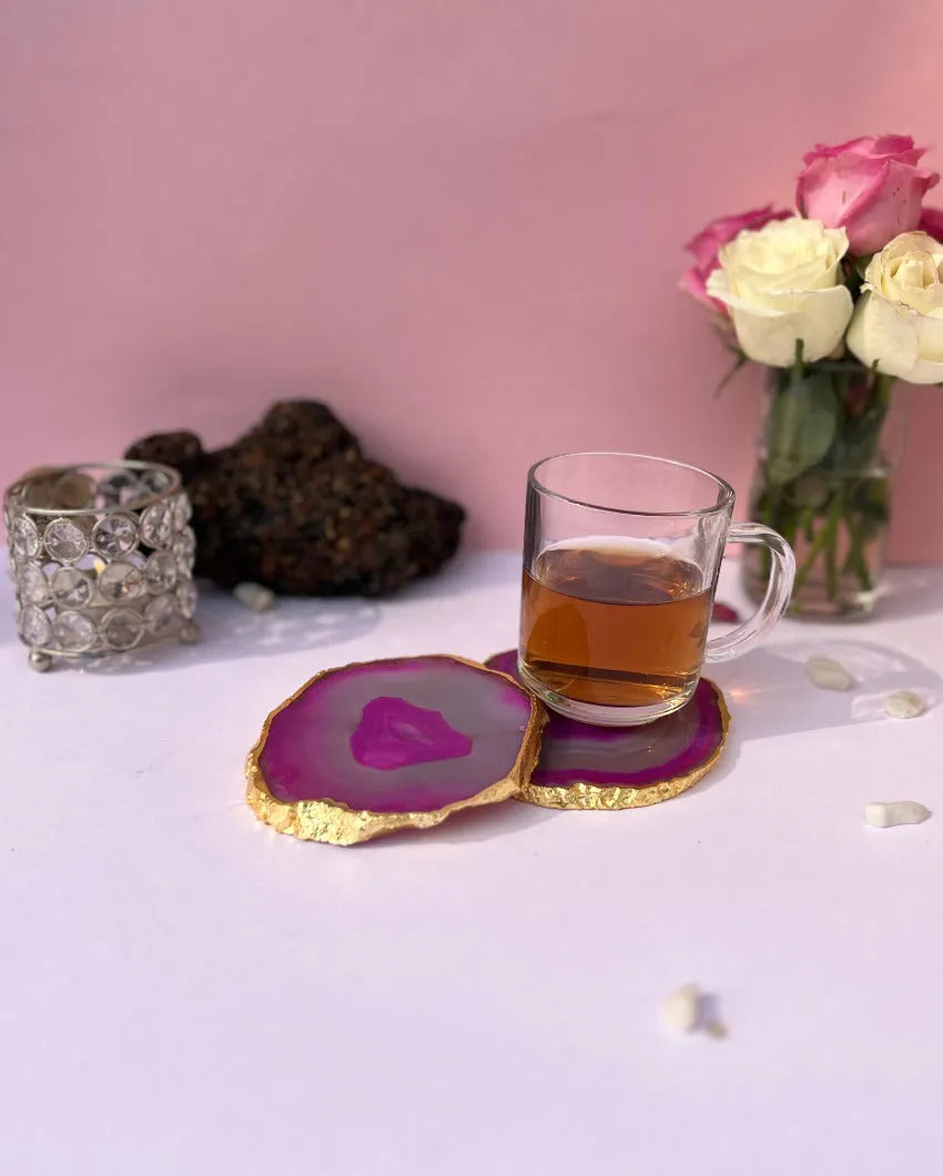 Gracious Brazilian Agate Stone Coasters | Set Of 2 Pink