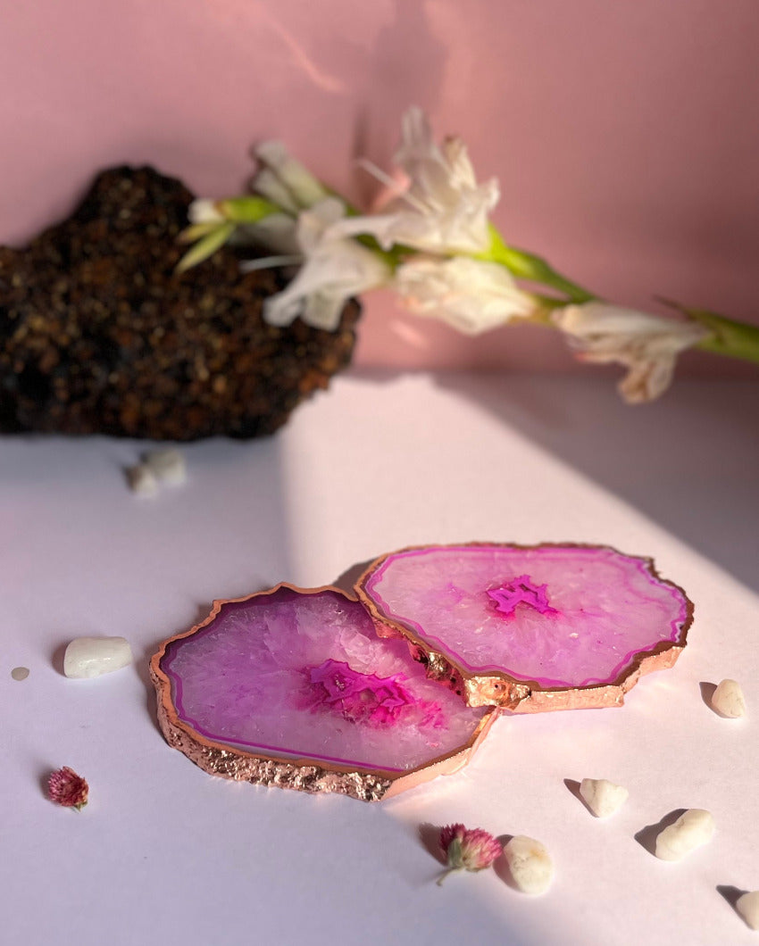 Crystal Agate Stone Coasters | Set Of 2 Pink