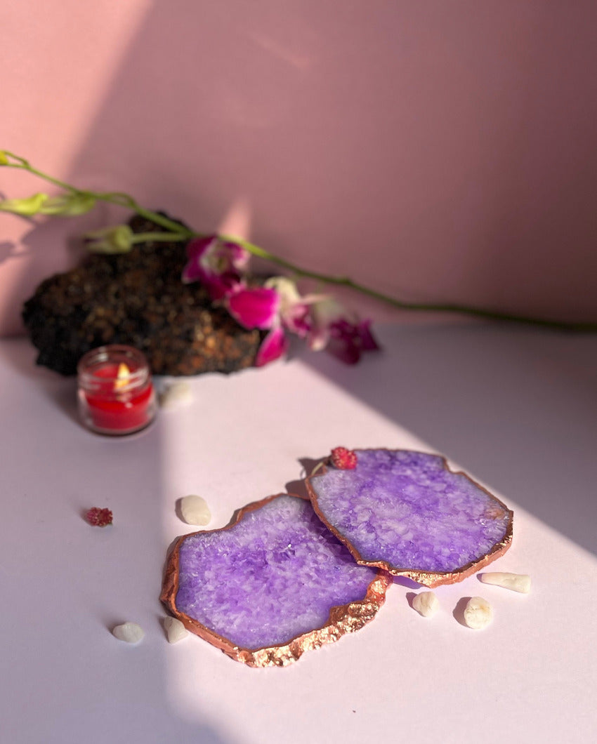 Crystal Agate Stone Coasters | Set Of 2 Purple