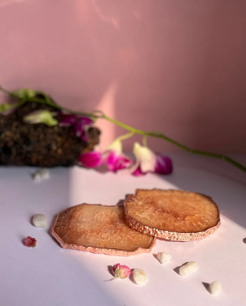 Crystal Agate Stone Coasters | Set Of 2 Brown