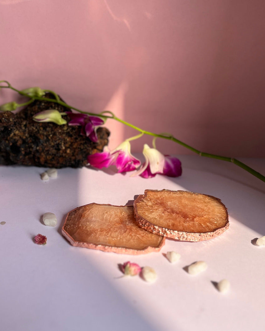 Crystal Agate Stone Coasters | Set Of 2 Brown