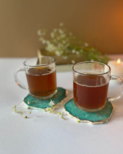 Crystal Agate Stone Silver Plated Coasters | Set Of 2 Green