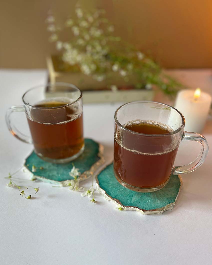 Crystal Agate Stone Silver Plated Coasters | Set Of 2 Green