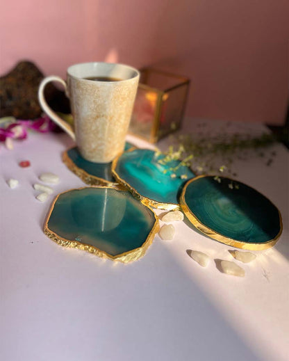 Aesthetic Brazilian Agate Stone Coasters | Set Of 4 Green