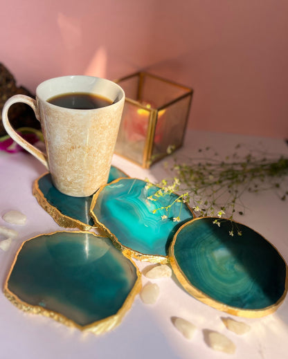 Aesthetic Brazilian Agate Stone Coasters | Set Of 4 Green