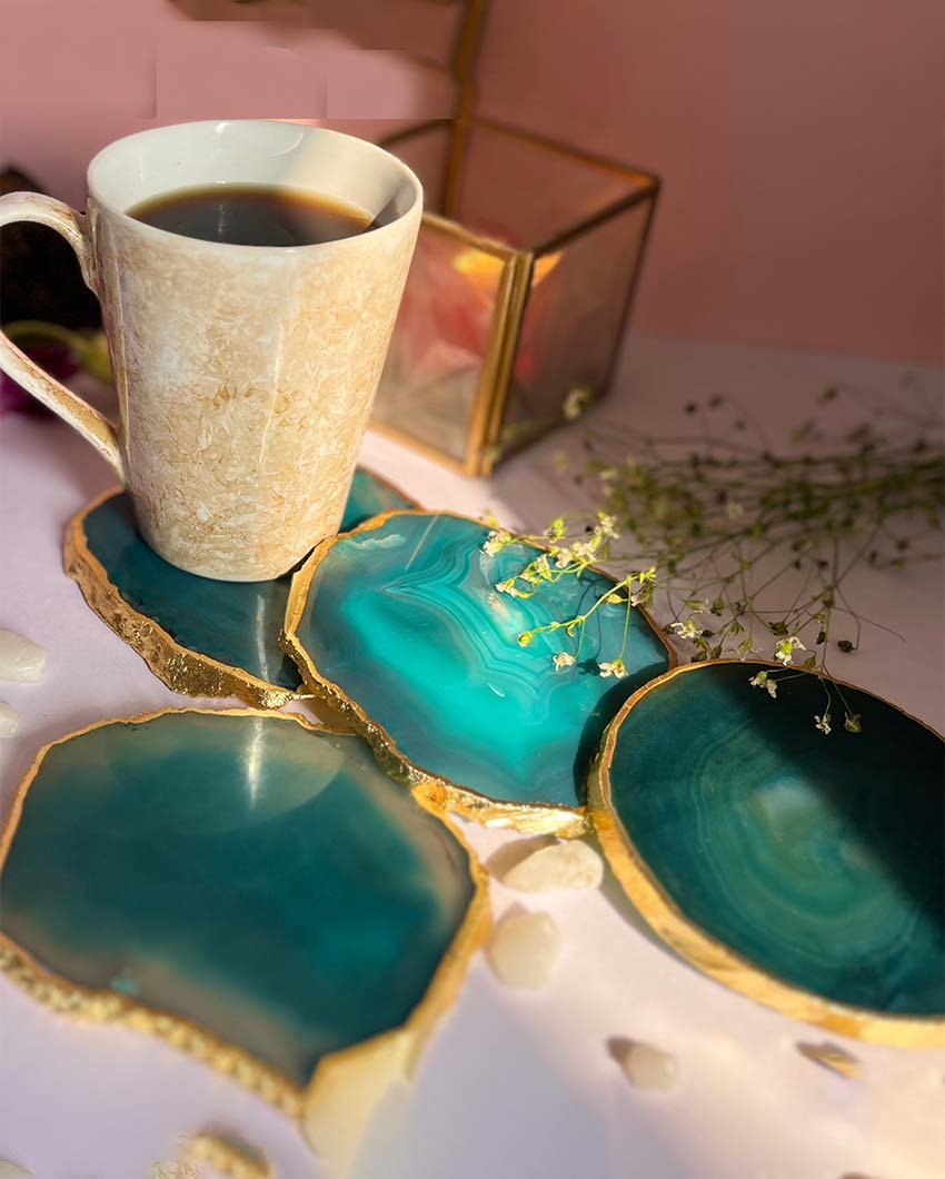 Aesthetic Brazilian Agate Stone Coasters | Set Of 4 Green