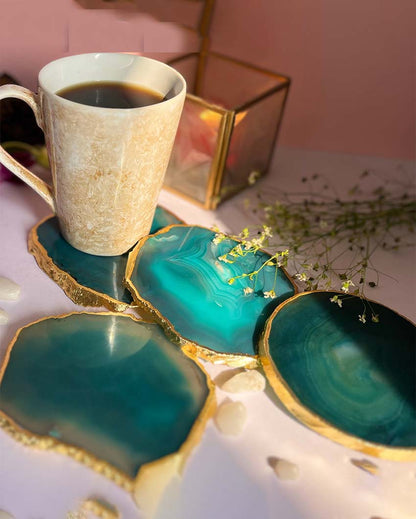 Aesthetic Brazilian Agate Stone Coasters | Set Of 4 Green