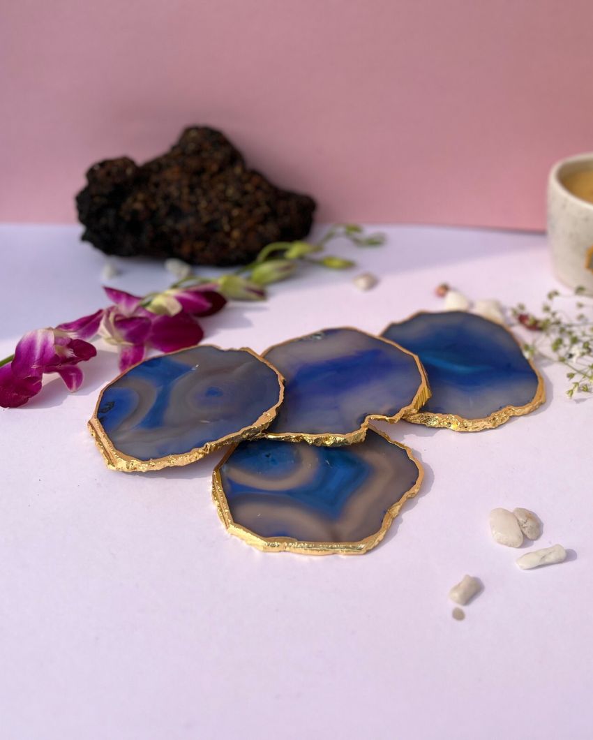 Aesthetic Brazilian Agate Stone Coasters | Set Of 4 Blue