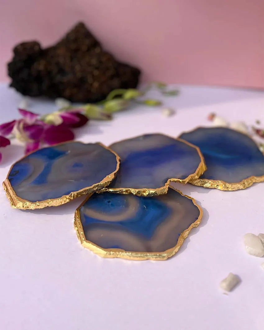 Aesthetic Brazilian Agate Stone Coasters | Set Of 4 Blue