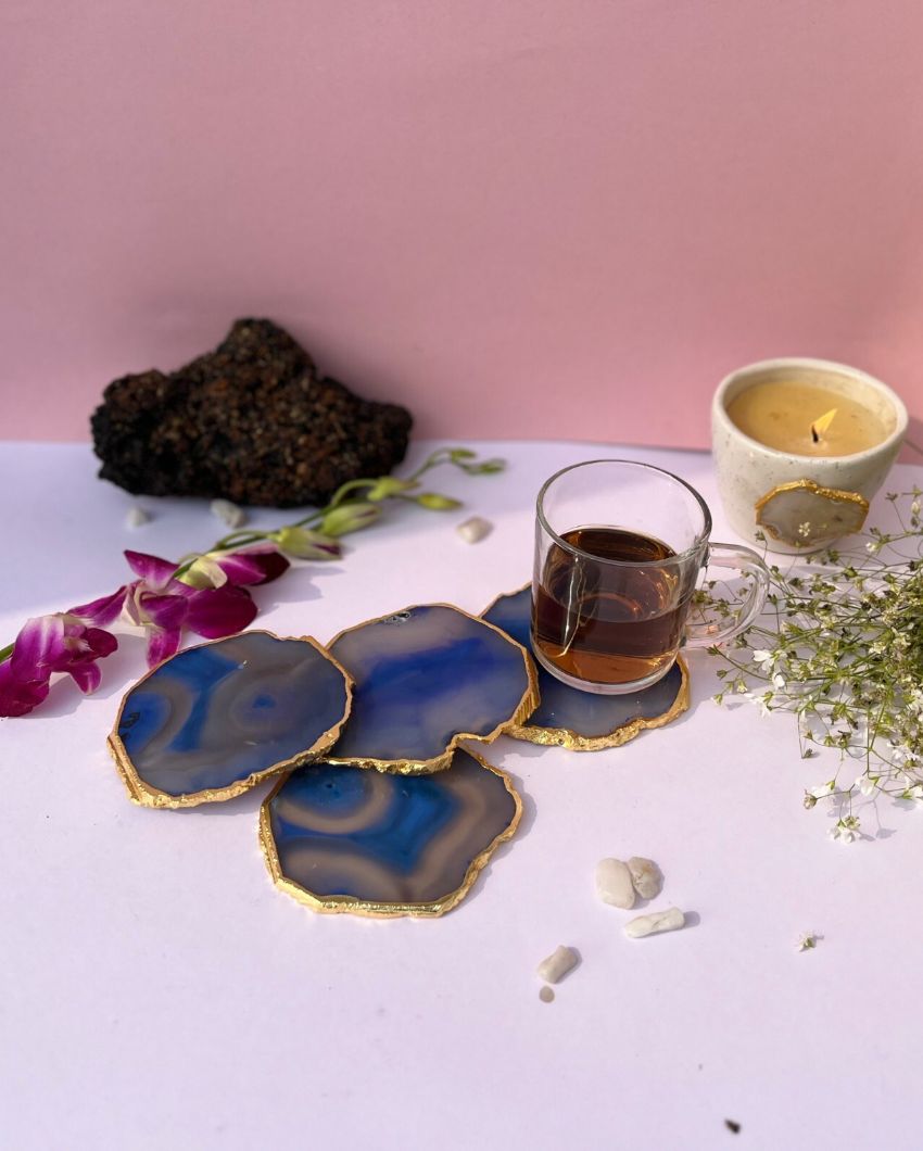 Aesthetic Brazilian Agate Stone Coasters | Set Of 4 Blue