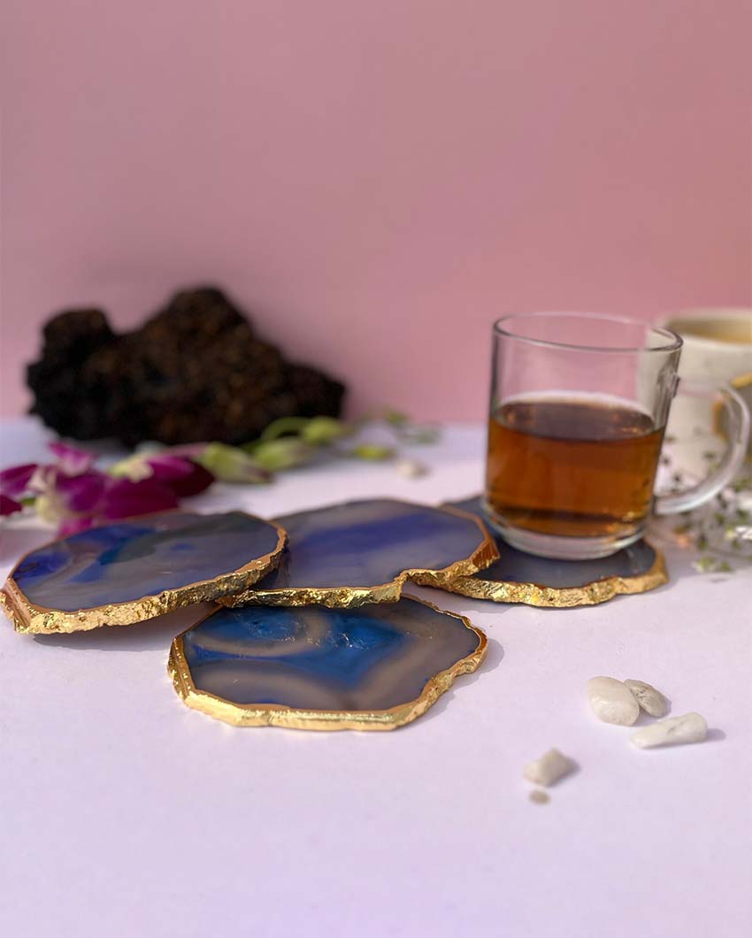 Aesthetic Brazilian Agate Stone Coasters | Set Of 4 Blue