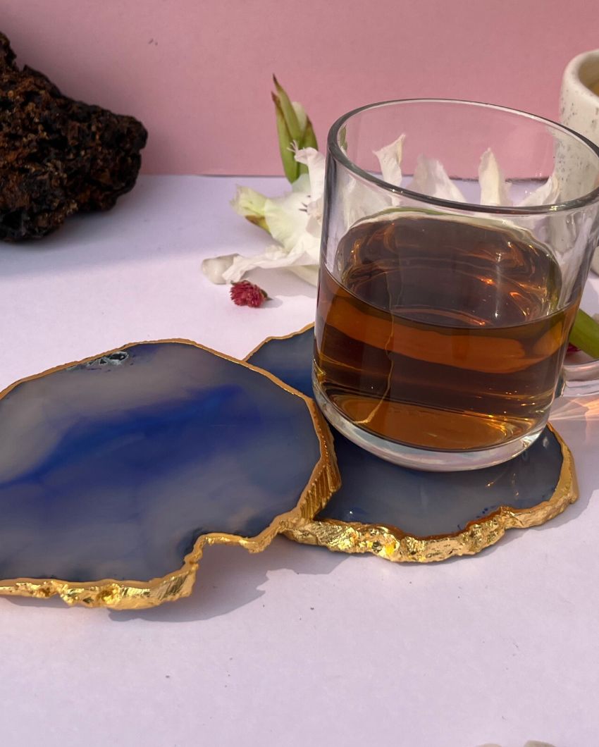 Aesthetic Brazilian Agate Stone Coasters | Set Of 4 Blue