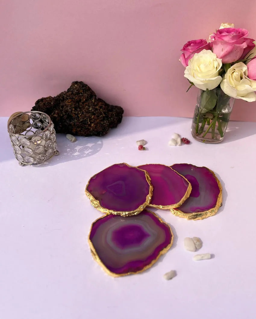 Aesthetic Brazilian Agate Stone Coasters | Set Of 4 Pink