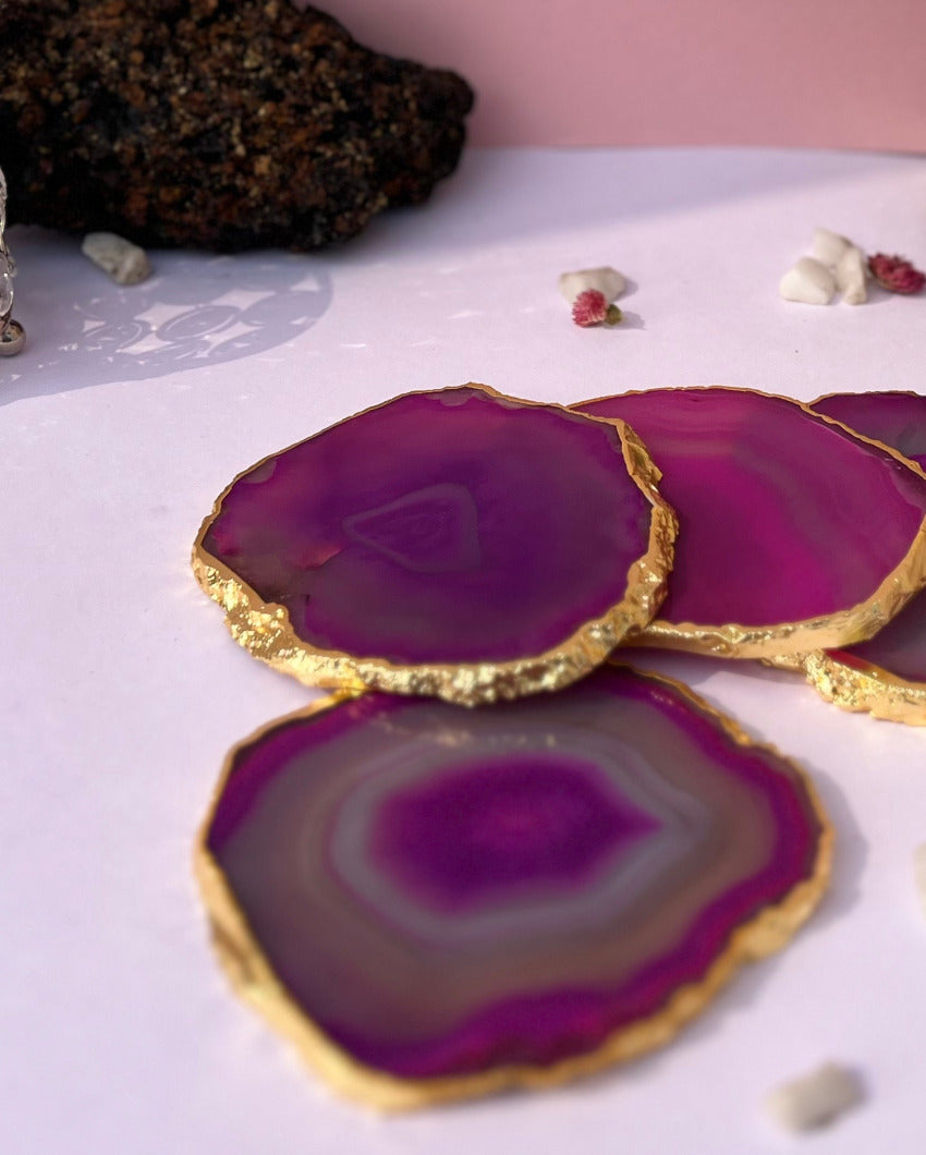 Aesthetic Brazilian Agate Stone Coasters | Set Of 4 Pink