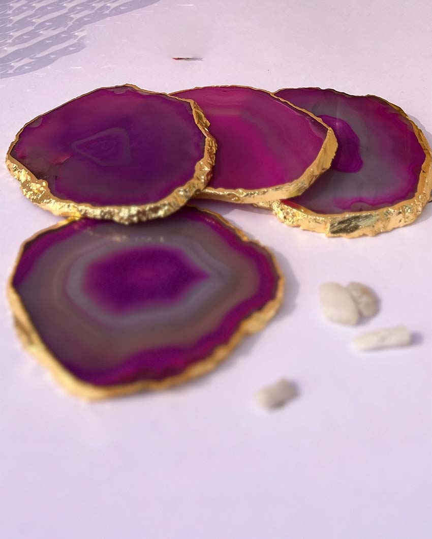 Aesthetic Brazilian Agate Stone Coasters | Set Of 4 Pink