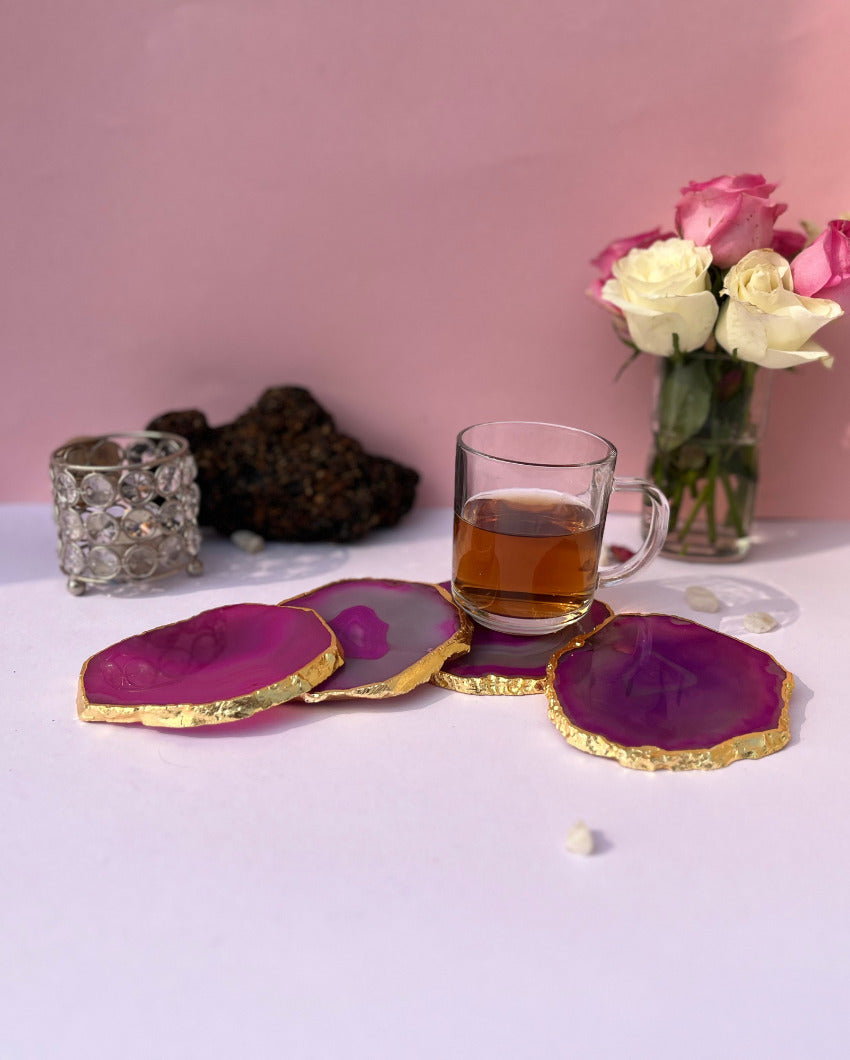 Aesthetic Brazilian Agate Stone Coasters | Set Of 4 Pink