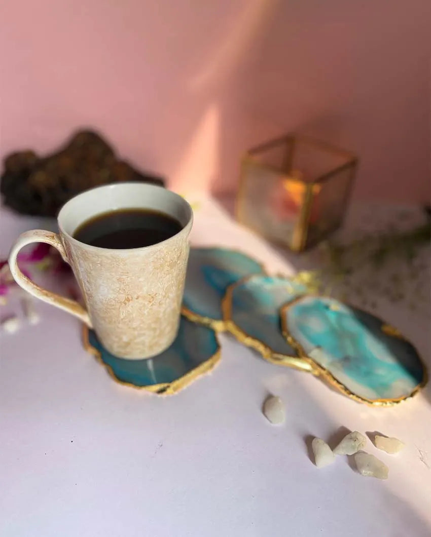 Aesthetic Brazilian Agate Stone Coasters | Set Of 4 Light Blue