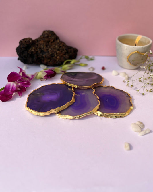 Aesthetic Brazilian Agate Stone Coasters | Set Of 4 Purple